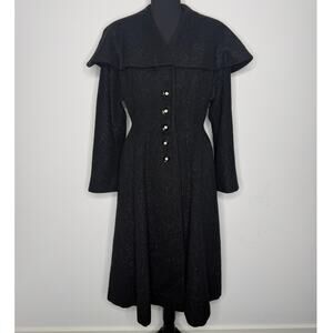 Vintage 1950s Black Princess Coat Wool Fit Flare Union ILGWU Helen Rickert